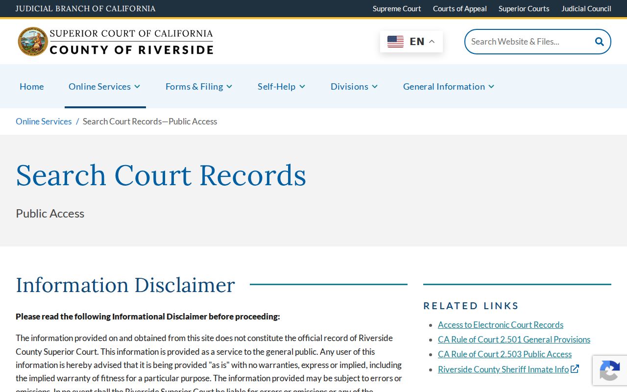 Moreno Valley residents directory Riverside Superior Court public access