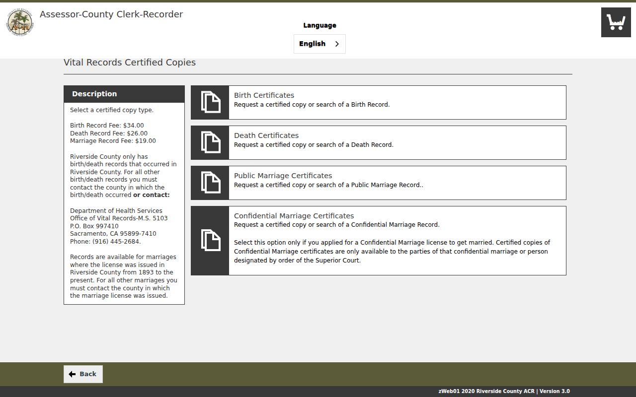 Moreno Valley resident lookup Riverside County vital records order